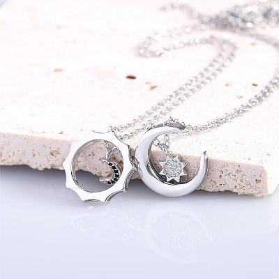 Sun Moon Star Friendship Couple Necklace for 2 Best Friend Necklace for 2 Sun and Moon Matching Couple Necklace Jewelry Gifts for Women Men JN1113A-1