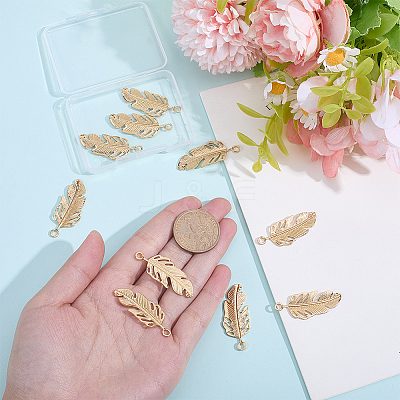 10Pcs 304 Stainless Steel Feather Pendants STAS-BBC0009-98-1