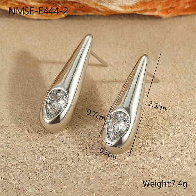 304 Stainless Steel Pave Clear Cubic Zirconia Stud Earrings WG74186-04-1