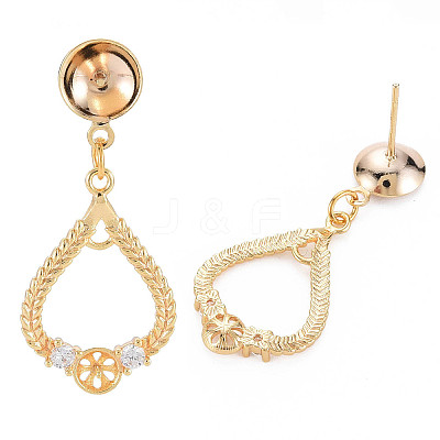 Brass Micro Pave Clear Cubic Zirconia Stud Earring Findings KK-S364-040-1