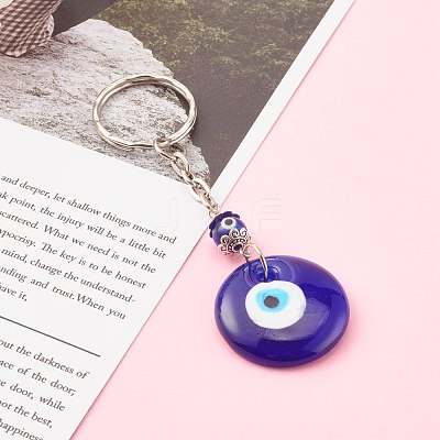 Flat Round with Evil Eye Lampwork Keychain KEYC-JKC00249-01-1