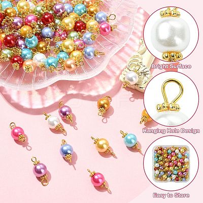 100Pcs 10 Styles Round Baking Paint Pearlized Glass Pearl Connector Charms PALLOY-CJ00118-1