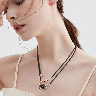 Number 6 Alloy & Acrylic & Wax Cord Double Layer Necklaces & Bracelets Sets for Women SJEW-CY0001-02-1