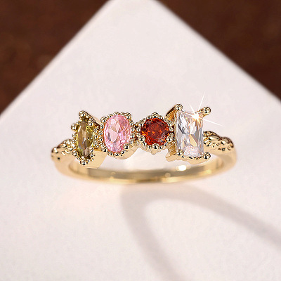 Oval & Horse Eye & Rectangle Brass with Colorful Cubic Zirconia Finger Rings FS-WGD0B16-01-1