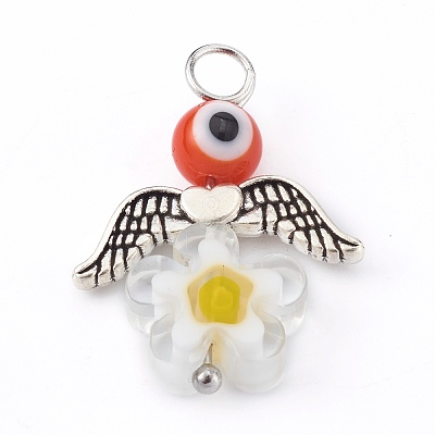 Handmade Millefiori Glass Pendants PALLOY-JF00623-02-1