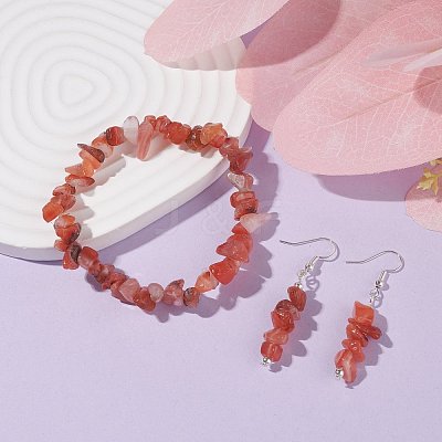 Natural Red Agate Chips Beaded Jewelry Set SJEW-JS01232-04-1