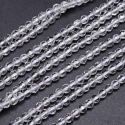 Faceted Round Natural Quartz Crystal Beads Strands G-L411-30-4mm-1