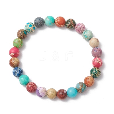Natural Imperial Jasper Round Beaded Stretch Bracelets for Men Women BJEW-JB11956-1