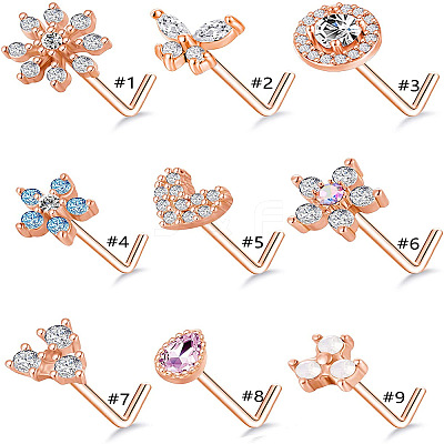 316L Surgical Stainless Steel Clear Cubic Zirconia L-Shaped Nose Rings WG135CD-06-1