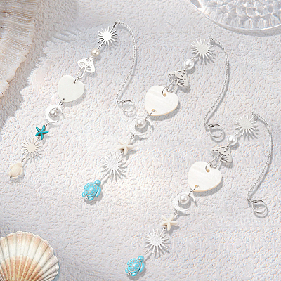 4Pcs Synthetic Turquoise Starfish Turtle Beads Hanging Suncatchers HJEW-CN0001-39-1