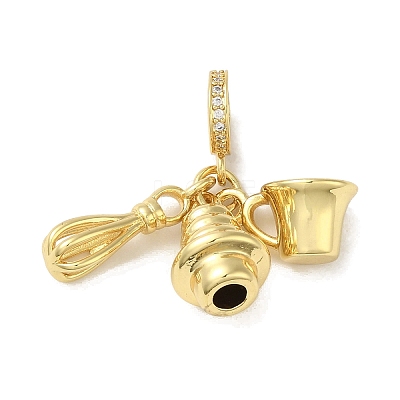 Rack Plating Brass Micro Pave Clear Cubic Zirconia European Dangle Charms KK-P272-12G-1