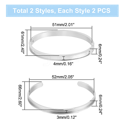 4Pcs 2 Styles Egg Shaped 201 Stainless Steel Grooved Hinged Bangles STAS-UN0048-69-1