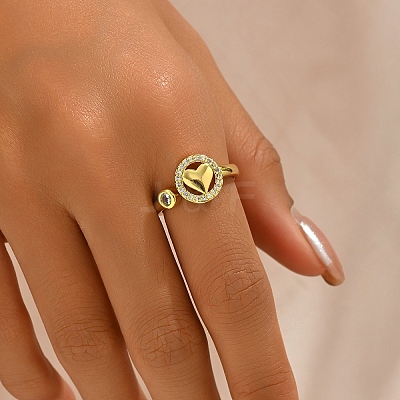 Brass Micro Pave Cubic Zirconia Cuff Rings for Women UD9678-4-1