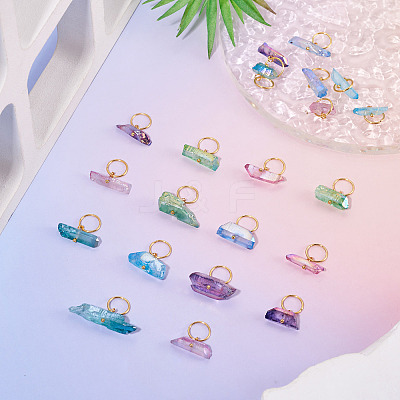 30Pcs 6 Styles Electroplated Natural Quartz Crystal Pendants PALLOY-TAC0225-1