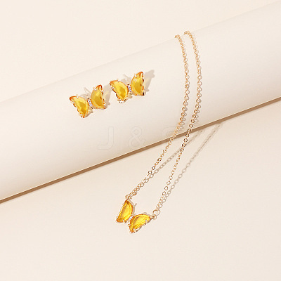 Butterfly Acrylic Rhinestone with Iron Pendant Necklaces & Stud Earrings Sets for Women WGFFCAF-01-1