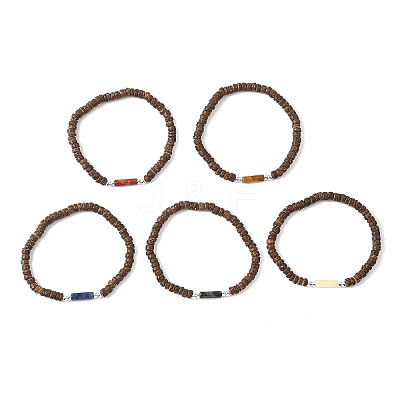 Coconut and Natural & Synthetic Mixed Gemstone Beads Stretch Bracelets BJEW-JB12674-1