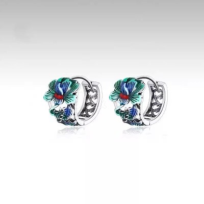 Flower Brass Enamel Hoop Earrings FS-WG4316D-01-1