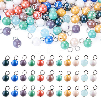 110Pcs 11 Styles Electroplate Round Glass Bead Charms PALLOY-TAC0307-1