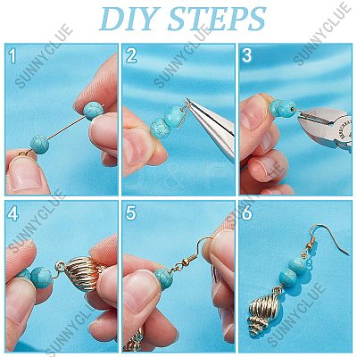 Ocean Theme Synthetic Turquoise & Natural Shell Dangle Earrings DIY Making Kit DIY-SC0025-79-1