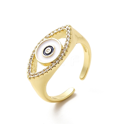 Clear Cubic Zirconia Horse Eye with Enamel Open Cuff Ring KK-H439-57G-1