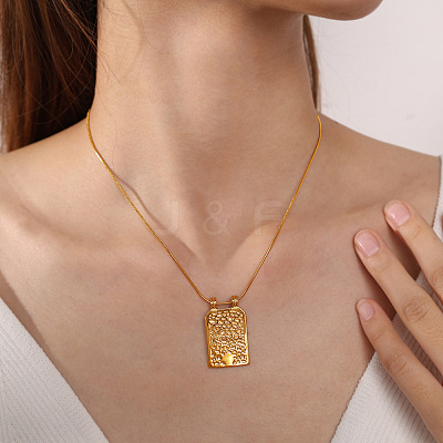 304 Stainless Steel Textured Rectangle with Sacred Heart Pendant Necklaces for Unisex WG14EDC-01-1
