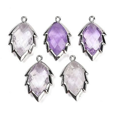 Natural Amethyst Faceted Leaf Pendants G-I375-04P-20-1