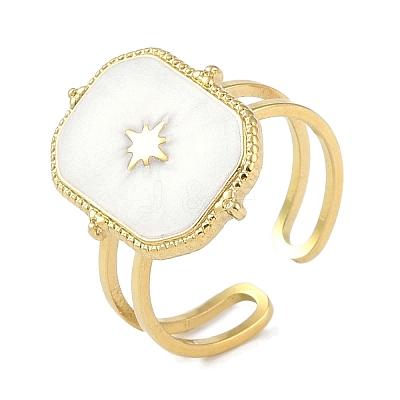 Ion Plating(IP) 304 Stainless Steel Enamel Rectangle with Star Cuff Finger Rings RJEW-L107-063G-01-1