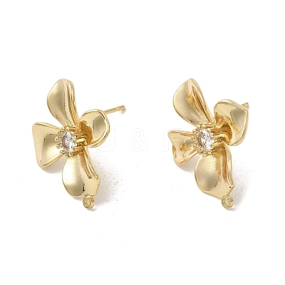 Brass Pave Clear Cubic Zirconia Flower Stud Earring Findings KK-A275-01B-G-1