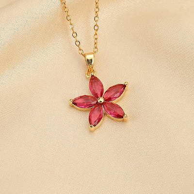 Plum Blossom Flower Brass Cubic Zirconia Pendant Necklaces for Women FS-WG57E4E-03-1