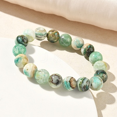 Natural Green Line Jasper Round Beaded Stretch Bracelets for Women BJEW-F535-02C-1