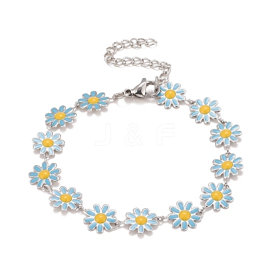 Enamel Daisy Link Chains Bracelet BJEW-P271-01P-03-1