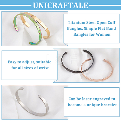 5Pcs 5 Colors Stainless Steel Open Cuff Bangles BJEW-UN0001-29-1