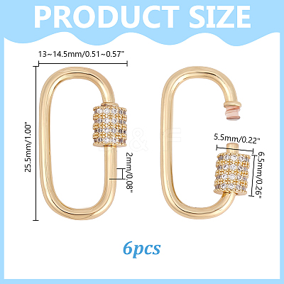 6Pcs Brass Micro Pave Clear Cubic Zirconia Screw Carabiner Lock Charms KK-HY0004-30-1