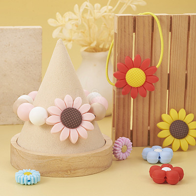19Pcs 19 Styles Flower Food Grade Eco-Friendly Silicone Focal Beads SIL-BT0001-05-1