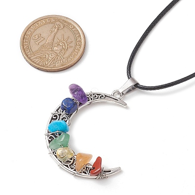 Tibetan Style Alloy Moon Pendant Necklace NJEW-JN04607-01-1