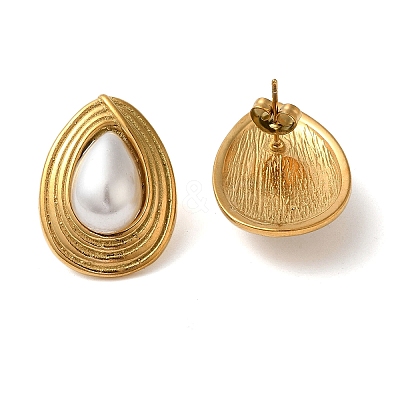 304 Stainless Steel & Plastic Pearls Hoop Earrings for Women EJEW-S236-02G-1