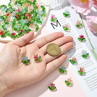 Glass Flower Pendants PALLOY-CJ00038-1
