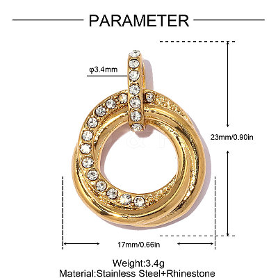 304 Stainless Steel & Rhinestone Pendants STAS-OY014-58G-1