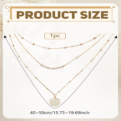 Brass Textured Disc Pendant 3 Layer Necklaces for Women NJEW-LP0009-50-1
