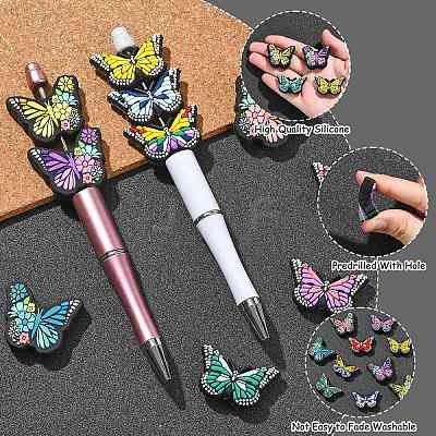 10Pcs 10 Styles Butterfly with Flower Food Grade Eco-Friendly Silicone Beads SIL-CJ0002-99-1