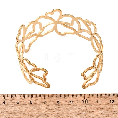 304 Stainless Steel Hollow Flower Outline Open Cuff Bangles for Women SA-CBABC9E-02G-1