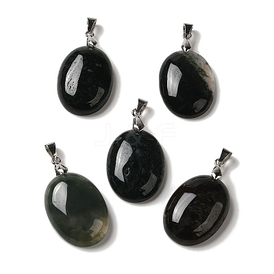 Natural Moss Agate Pendants G-Z055-03P-08-1
