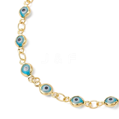 Handmade Evil Eye Lampwork Brass Link Chain Anklets for Women AJEW-AN00715-03-1