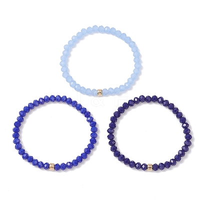 3Pcs Faceted Imitation Jade & Opaque Glass Rondelle Beaded Stretch Bracelets for Women BJEW-JB12563-02-1