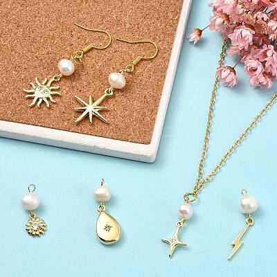 6Pcs 6 Styles Brass & Natural Pearl Flower Star Sun Pendants KK-CJ0002-77-1