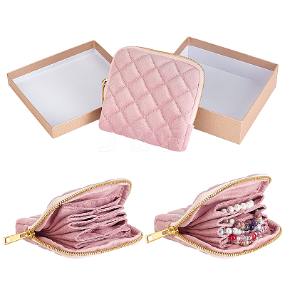 Rhombus Textured Velvet Jewelry Storage Zipper Pouches for Earrings Rings Bracelets Necklaces ABAG-WH0085-012C-1