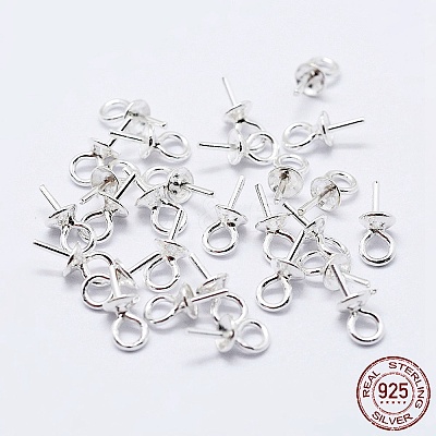 925 Sterling Silver Cup Pearl Bail Pin Pendants STER-F036-04S-3mm-1