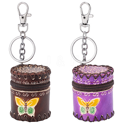 2Pcs 2 Colors Butterfly Pattern Leather Cylinder Wallets AJEW-OC0004-88-1