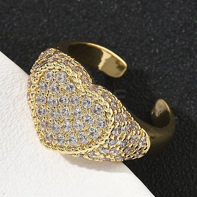 Heart Brass Micro Pave Cubic Zirconia Cuff Rings for Women RJEW-A069-11G-01-1