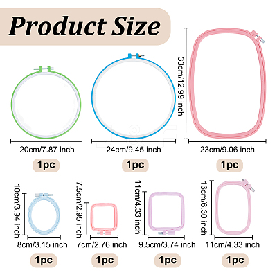 7Pcs 7 Styles Adjustable ABS Plastic Embroidery Hoops EMBR-OC0001-01-1